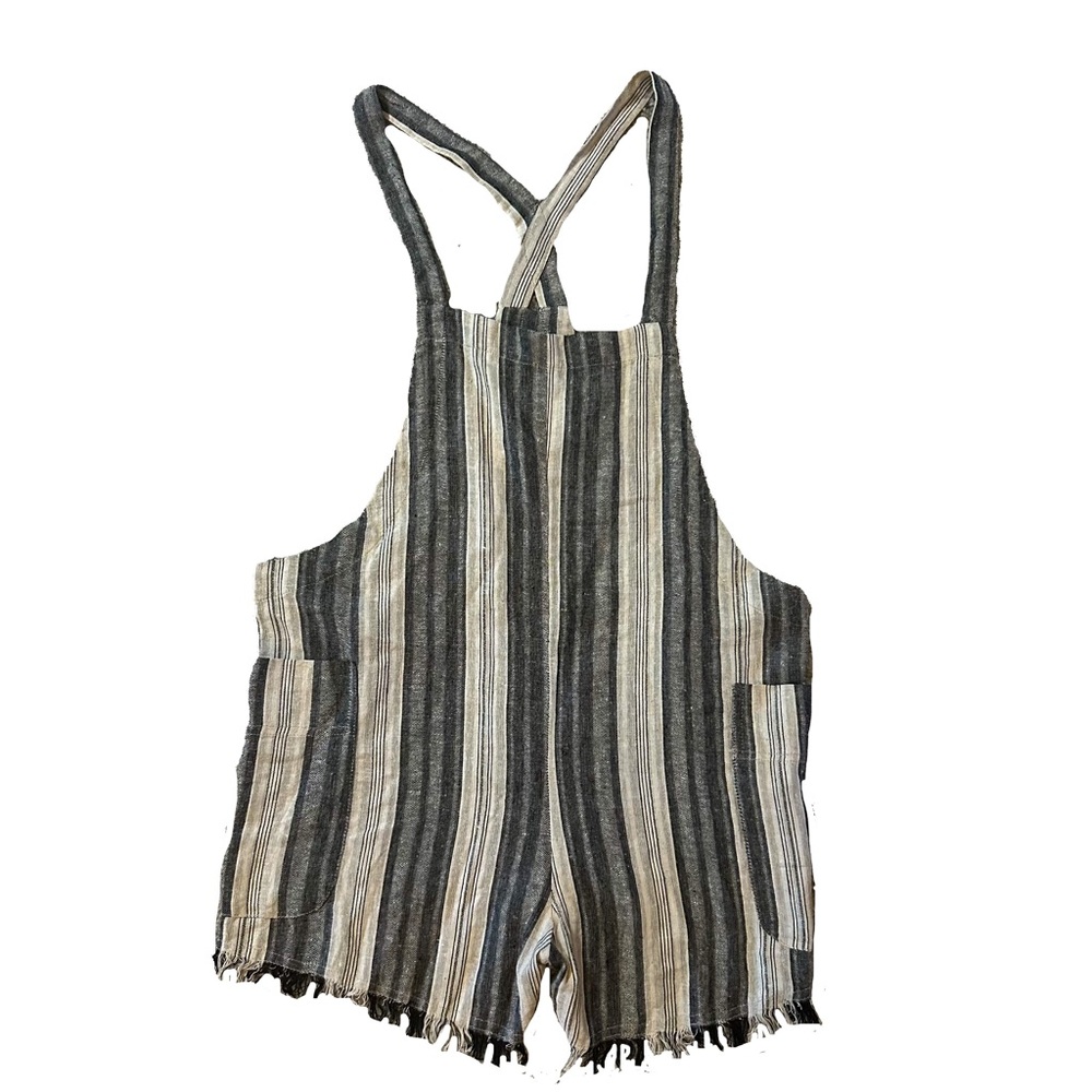 NWT MIKOH‎ Striped Linen Romper with Wrap Around Pockets